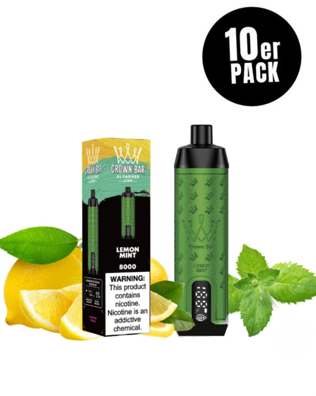 Al Fakher Crown Bar Vape 8000 - Lemon Mint - 10er Pack
