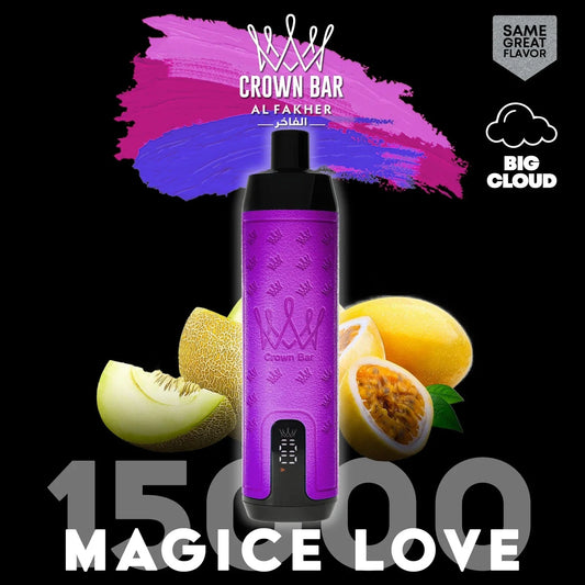 Eine Al Fakher Crown Bar Vape / E-Shisha mit dem Geschmack Magic Love und 15000 Zügen