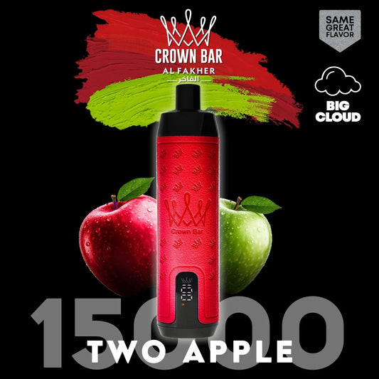 Eine Al Fakher Crown Bar Vape / E-Shisha mit dem Geschmack Two Apple und 15000 Zügen