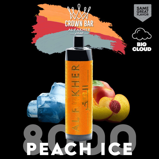 Al Fakher Crown Bar Vape / E-Shisha mit 8000 Züge Geschmack Peach Ice