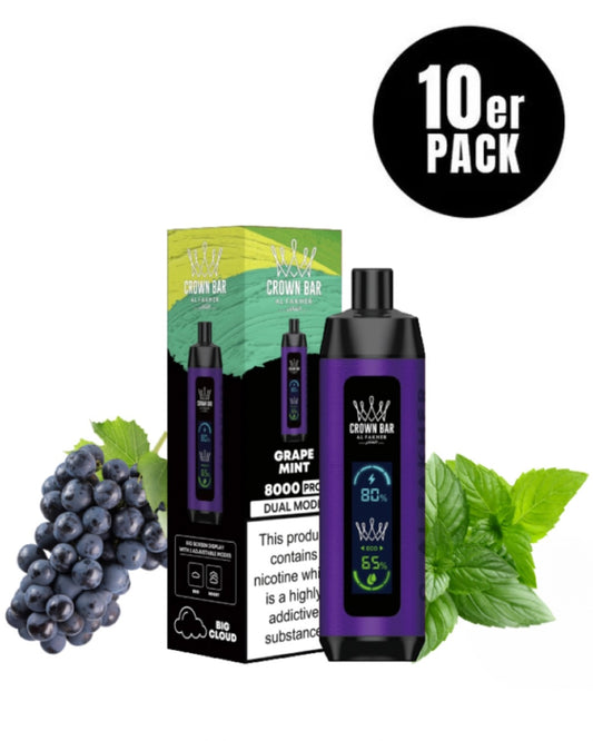 Al Fakher Pro Dual Crown Bar Vape 8000 - Grape Mint - 10er Pack