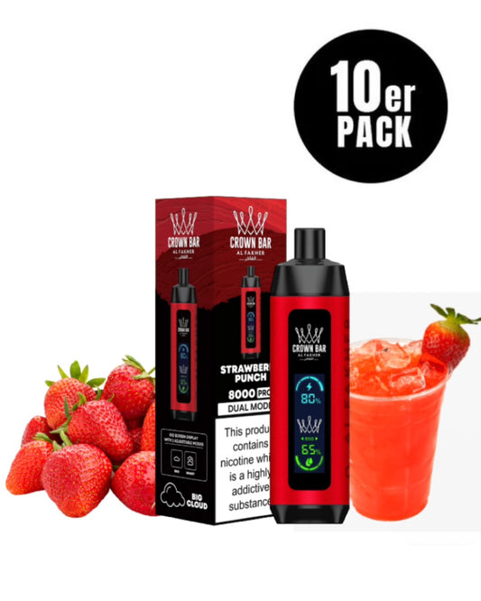 Al Fakher Pro Dual Crown Bar Vape 8000 - Strawberry Punch - 10er Pack